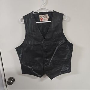 VINTAGE SEARS LEATHER SHOP BADA$$ WESTERN BIKER BLACK LEATHER VEST  SZ 44 REG